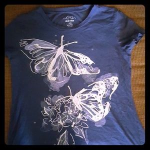Navy blue butterfly embroider shirt